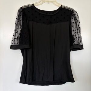 Sheer Polka Dot Sleeve Black Women's Top Size XL